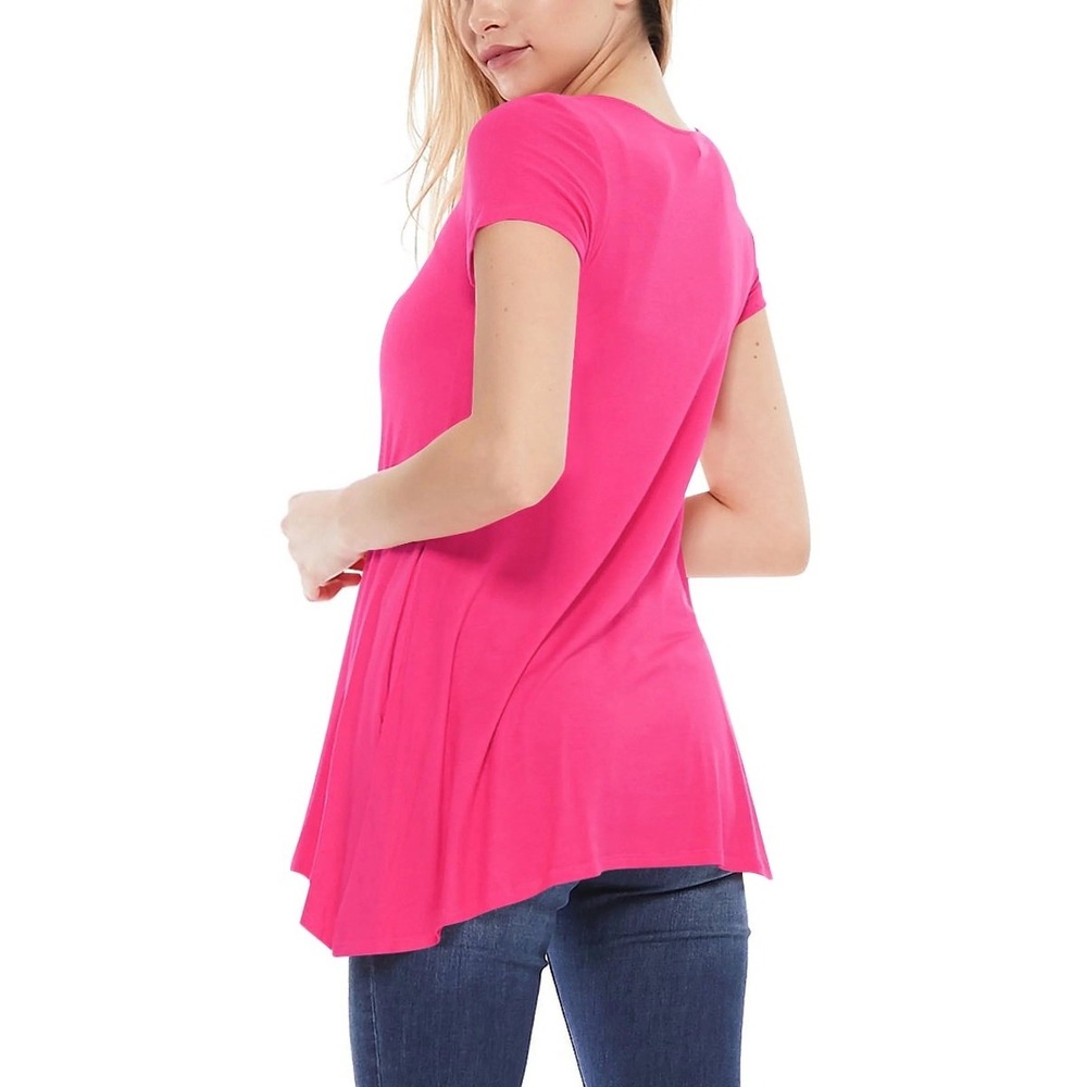 Attitudes by Renee Large Petite Hot Pink V-Neck Tunic Top Short Sleeves